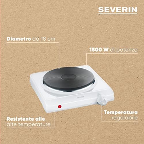 DK 1091 Fornello elettrico, Ø 18 cm x 1.500 W, Fondello in ghisa indeformabile, Controllo in continuo della temp. con termostato, Corpo smaltato