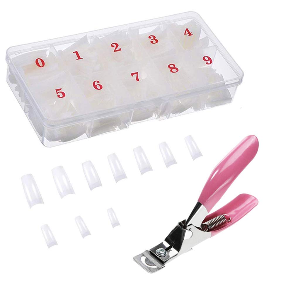 Yiouou Natural False Nails Fake Nails Artificial Nail Tips,500 Pcs Oval French Acrylic Style Fake Nails Tips with Box and Acrylic Nail Clipper for Women Girls Nail Art Salons and Home DIY,10 Sizes