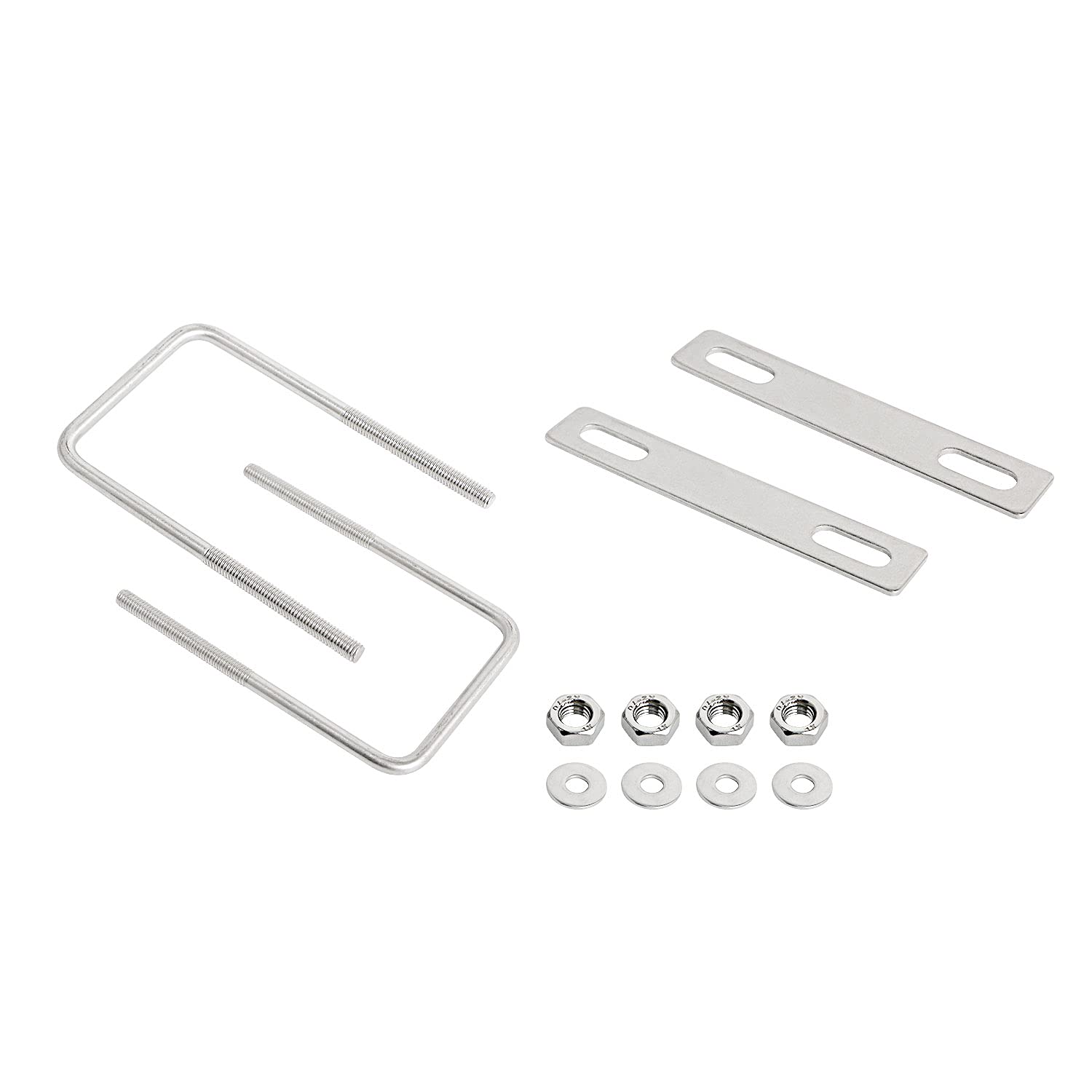 Aoje-Link Square U Bolt 2.36"(60mm) Inner Width M6 Thread 304 Stainless Steel Silver with Plates Nuts Flat Washers, 2Pcs