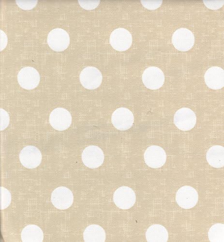 Polka Dot PEVA Vinyl Tablecloth Flannel Backed Beige White 60 x 84