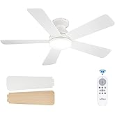 addlon Ceiling Fans with Lights, 42 Inch Low Profile Ceiling Fan with Light And Remote Control, Flush Mount, Reversible, 3CCT, Dimmable, Quiet, White Small Ceiling Fan for Bedroom Indoor/Outdoor Use