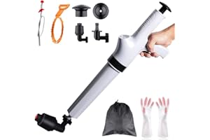 HC TECHNOLOGY 7 in 1 Drain Plunger Set, Unclog Plungers for Bathroom/Kitchen/toilet with Holder, Heavy Duty Air Pressure Pump Plunger Kit, Detachable Assembly 5 Heads