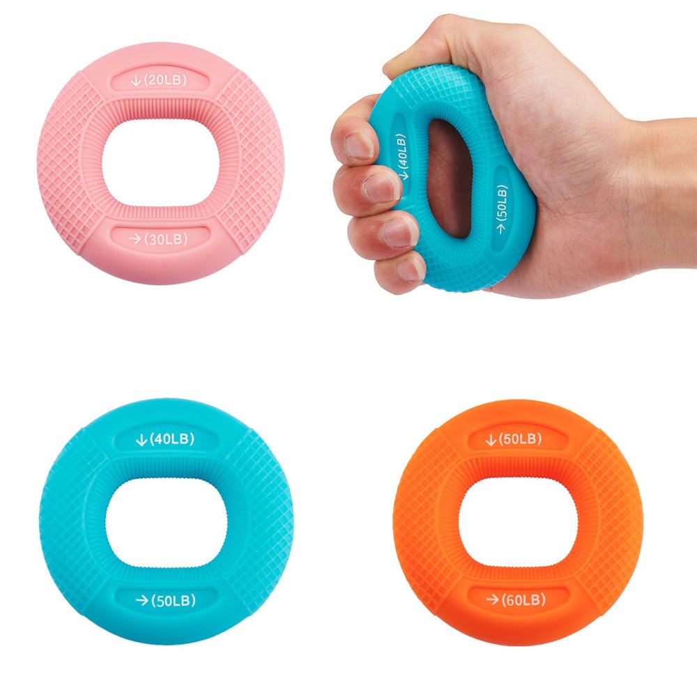 3Pcs Hand Grip Strengthener Forearm Finger Exerciser Hand Exerciser Grip Strengthener Silicone Grip Strength Trainer Finger Exerciser Stress Relief Silicone Rings for Muscle Training Climbing Fitness
