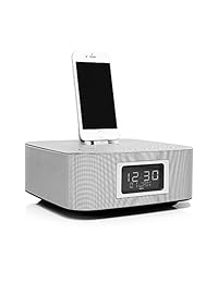 richsound investigación (RSR) ds406 acoplamiento altavoz con bluetooth (Conector Lightning, doble carga, panel de alarma dual, radio FM, excelente calidad de sonido con fuerte Bass, aleación de aluminio)