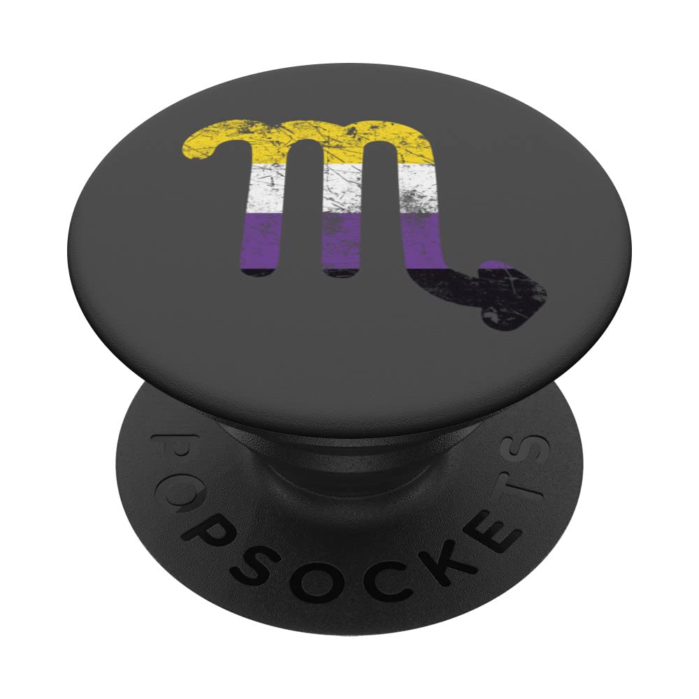 Non Binary Scorpio Zodiac Sign Vinatge Non Binary Pride Flag PopSockets Swappable PopGrip