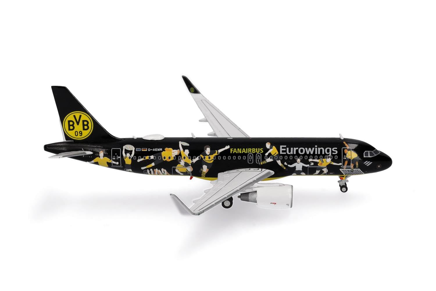 Herpa airplane model Eurowings Airbus A320 "BVB Fanairbus" - D-AEWM on a scale of 1 : 400, metal miniature with pedastal, model building, collectors edition