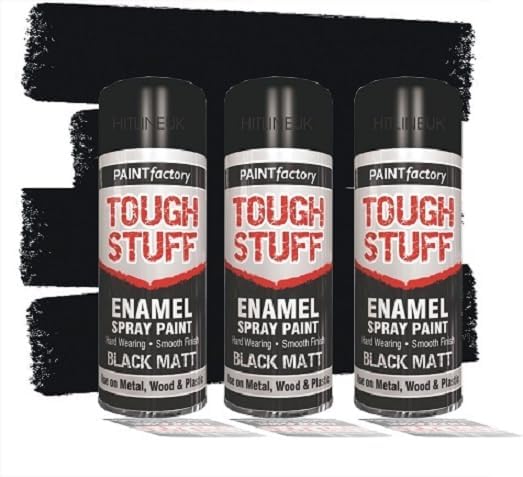 HitlineUK 3 x 400ML Matt Black Spray Paint for Metal, Wood, Plastic -