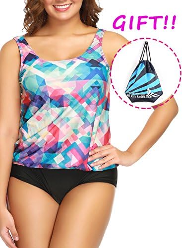Sylaon Two Piece Womens Swimsuits Plus Size Tankini Set A-Tops with Bottom Printed Swimwear Bikini US 16-18/XXL A-multicolor Geom+pants