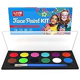 Face Painting Kit- Safe Non Toxic 12 Vibrant Color Palette . Professional Quality Face & Body Paint Kits with 2 brushes and Bonus E-book. Ideal birthday present.