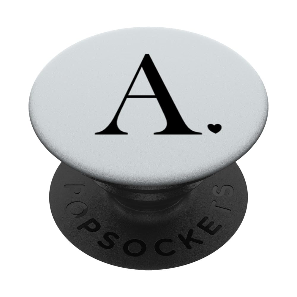 Black Letter A Initial Heart Monogram Light Grey PopSockets Swappable PopGrip