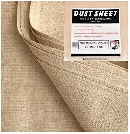 1 x Extra Large 100% Cotton Twill Dust Sheet, 12ft x 9ft, Paint Cover for Painting Furniture, Decorators