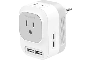 Mapambo 220V to 110V Voltage Converter with 2 USB Port 2 USB C International Power Adapter European Universal Travel Plug Adapter for US to Most of Europe, France, Germany, Italy Spain Etc (Grey)