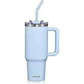SMLIXE 40 oz Tumbler with Handle and Straw Lid,Insulated Reusable Stainless Steel Water Bottle Travel Mug,Cupholder Friendly Double Wall Vacuum Sealed Cup (Sky Blue)