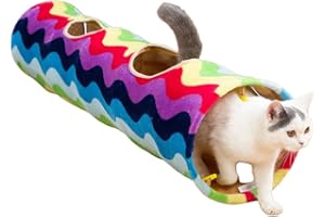 LUCKITTY Cat Tunnel Rainbow Wave Color, Soft Velvet Exterior, Oxford Fabric Fog-Proof Interior, Plush Toy Ball, Easily Washab