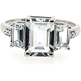 Natural 2ct Aquamarine 925 Solid Sterling Silver Wedding Ring Size 5, 6, 7, 8, 9