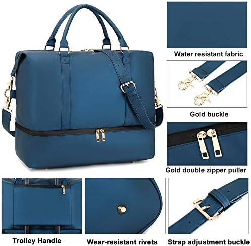 Womens Travel Weekend Bag Waterproof Overnight Carry on Shoulder Duffel Beach Tote Bag (Navy blue) 6 Womens Travel Weekend Bag Waterproof Overnight Carry on Shoulder Duffel Beach Tote Bag (Navy blue)
