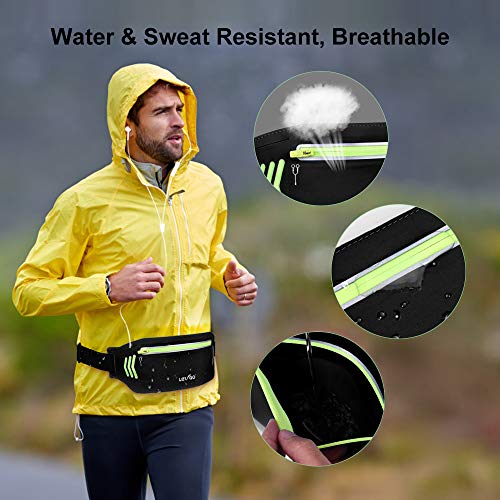 BASEIN Fanny Pack Slim Soft Outdoor Dual Pouch Sweatproof Reflective Running Belt Waist Pack for Hiking Fitness - Adjustable Waist Pouch for All Kinds of Phones(Black)