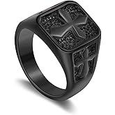 Men's Stainless Steel Cross Ring, Square Fashion Ring for mens Jewelry with 3D Cross Design in Gold/Black/Steel/Steel - Gold Color Size 6-15