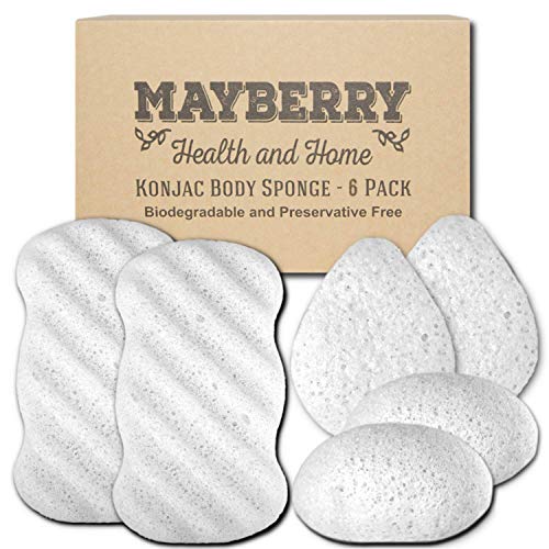 Konjac Body Sponge (6 Pack) Individually Wrapped MultiPack Pure (White