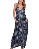 ZANZEA Women Boho Backless Long Maxi Evening Party Dress Beach Sundress (18, Dark Blue)