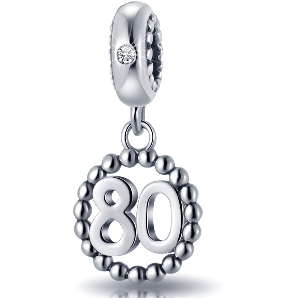 Number Bracelet Charms - 925 Sterling Silver Pendants/Beads Fit Pandora Charm Bracelets, Necklace, and European Snake Chain, Dangle Charm Gifts for Birthday and Anniversary (Number 80) โ image 1