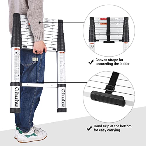 Ohuhu 10.5 FT Aluminum Telescoping Ladder, ANSI Certified OneButton
