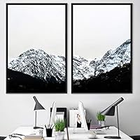 2 Piece Framed Canvas Wall Art Black and White Mountains Canvas Prints Home Artwork Decoration for Living Room,Bedroom - 16