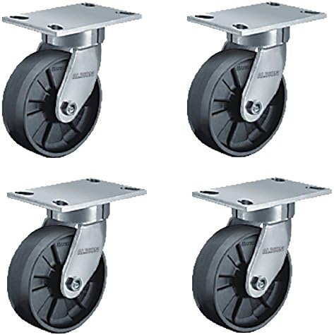 (Pack of 4) Albion 110 Series 5" D Maxim Wheel Contender Kingpinless Swivel Casters, Roller Bearing, 4-1/2" Length X 4" Width Plate, 1000lbs