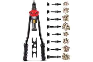 Amjoy Rivet Nut Tool 16'' Long Handles, Labor-Saving Rivet Tool Set with 7 Mandrels(Metric and SAE), Easy to Use Rivnut Tool Kit Comes with 70Pcs Threaded Rivet Nuts, Durable Riveter Nutsert Hand Tool