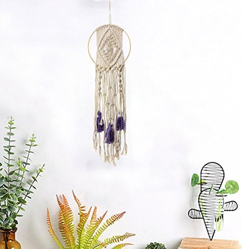 WCHUANG Handmade Beige Purple Macrame Wall Hanging Tapestry - Woven Wall Art Boho Office Living Room Bedroom Nursery Decor