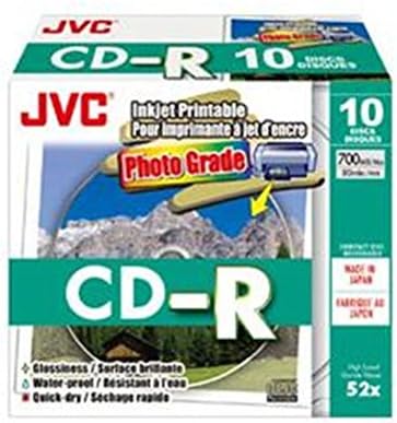 JVC CD-R 80 52x 10pk Printable Waterproof Slim Case Recordable Disc Japan