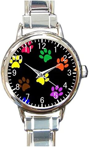 Paw Print Dog Paw Custom Womens Round Charm Bracelet Wrist Watch