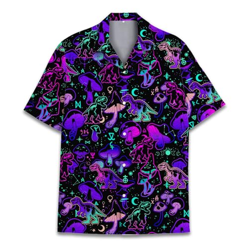 HIHI GLOBAL Neon Dinosaur and Mushroom Hawaiian Shirt Men Women, Psychedelic Mushroom Hawaiian Shirt, Dinosaur Button Up at Amazon