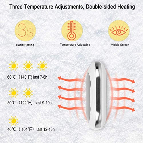 Chauffe -Mains Rechargeable USB, 10000mAh Chauffe Mains de Proche Electrique, Utilisé comme Batterie Externe/Massage/Lampe de Proche, Parfait comme Cadeaux d\'hiver (Argent)
