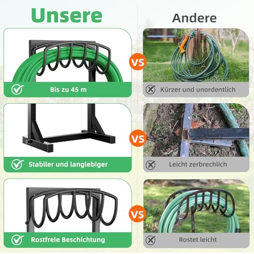 iRhodesy Garden Hose Holder Freestanding 43 Inch Heavy Duty Free Standing Water Hose Holder with 4 Spikes Garden Hose Holder for Up to 45m Hose for Garden Lawn Patio