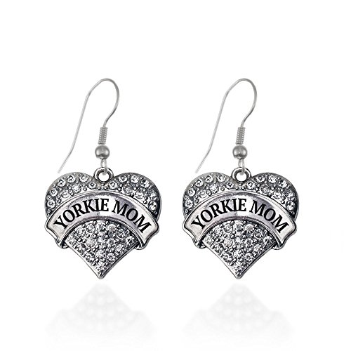 Yorkie Mom Pave Heart Earrings