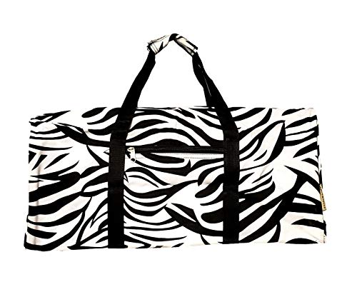 Custom Personalized 21 in Print Duffle, Overnight, Carry on Bag with Outside Pocket and Shoulder Strap (Black White Zebra)