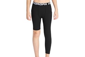 DEVOROPA Youth Boys One Leg Compression Pants for Basketball 3/4 Leggings Sports Tights Athletic Soccer Baselayer Pockets