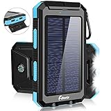 Solar Charger,F.DORLA 20000mAh Portable Outdoor Waterproof Mobile Power Bank,Camping External Backup Battery Pack Dual USB 5V 1A/2A Output 2 Led Light Flashlight with Compass for Tablet iPhone Android