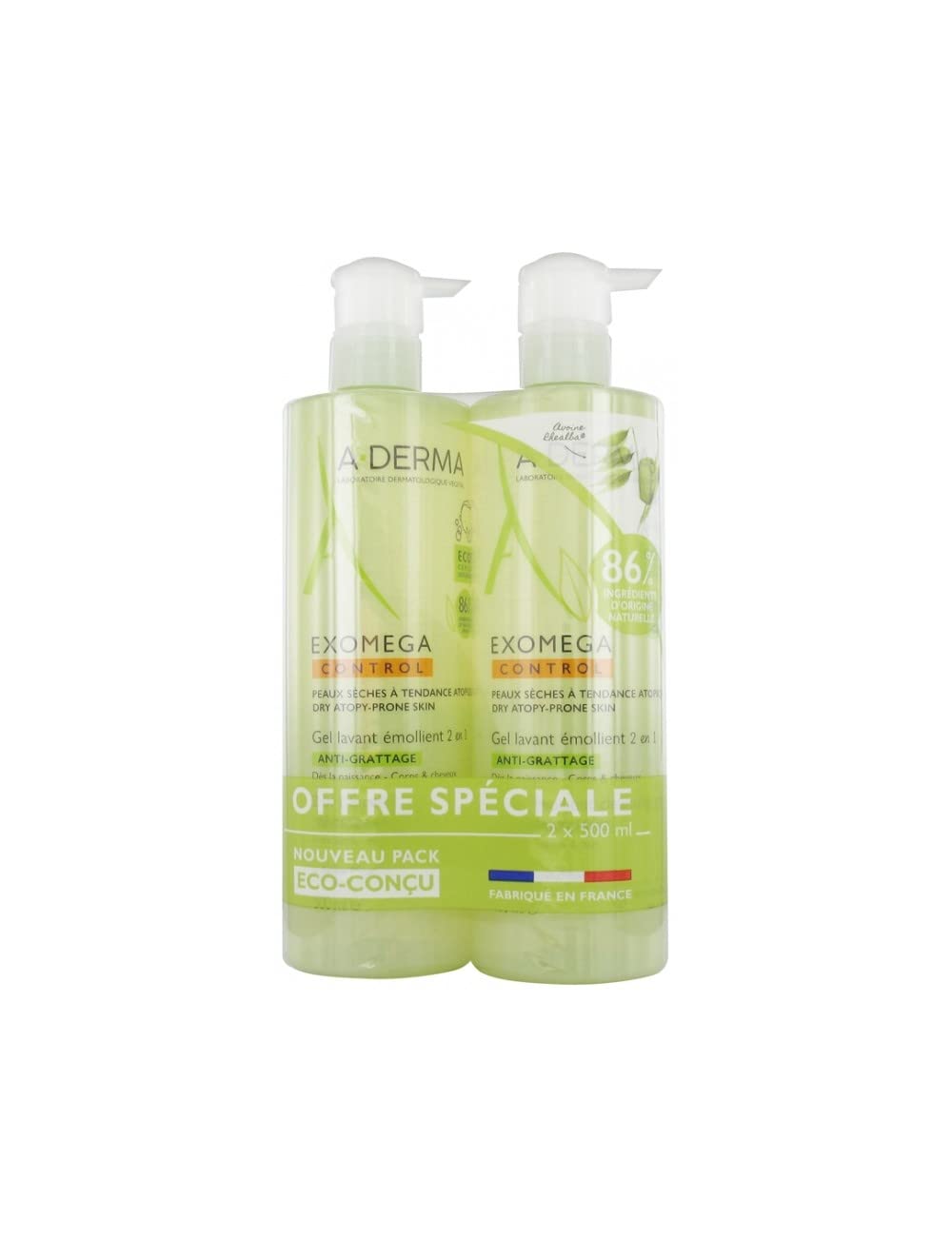 A-DERMA Exomega Control Anti-Scratching 2in1 Emollient Cleansing Gel 2 x 500ml