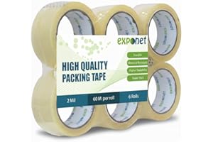 Exponet Clear Packing Tape (1.88" x 60M) 65.61 Yds | Strong Adhesive for Shipping, Moving & Office Use (Pack of 6)