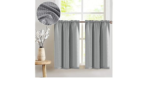 110cm Curtains Grey Jinchan Waffle Weave Half Window Curtains