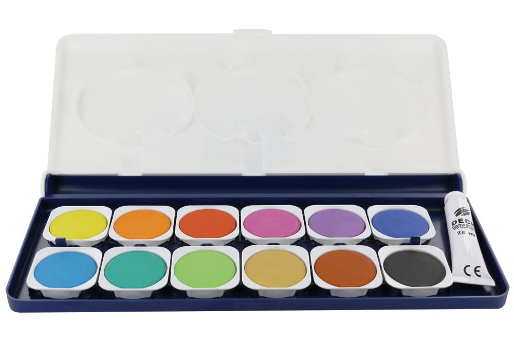 KUM 514.32.01 Paint Box 12 Colours 1 Tube Opaque White Brush Storage Box with Removable Tray