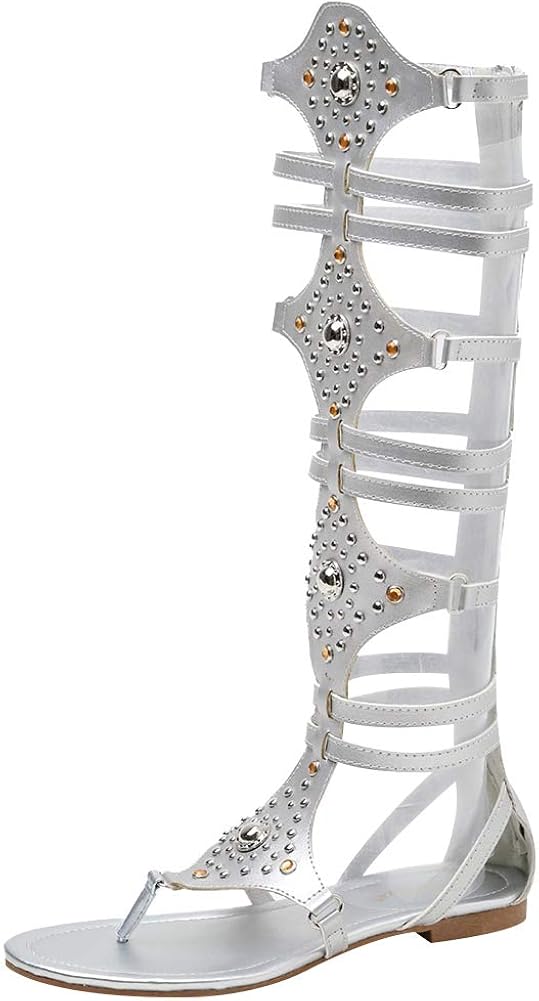 2018 Roman Flat Sandals Women Summer Knee High Lace Up Gladiator Sandals Cut Out Flip Flops 