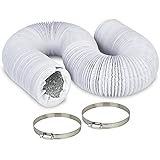 TerraBloom 4 Inch by 25 Feet Flexible Ducting Hose with 2 Clamps. White Lightproof Coating, Sturdy, 4 Layer HVAC Duct for Air Circulation, Dryer Rooms and Indoor Garden Purposes