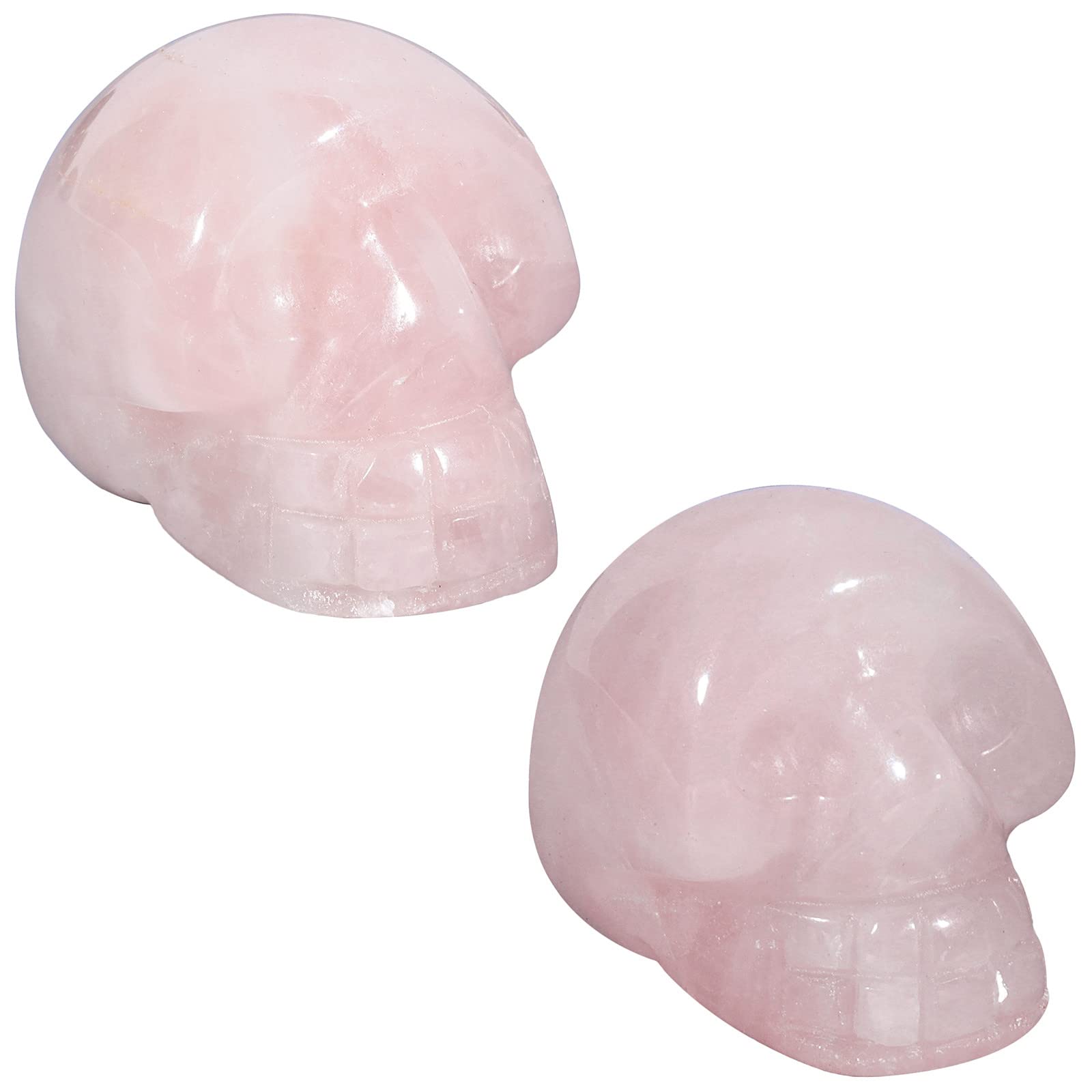 Nupuyai 2pcs Rose Quartz Mini Crystals Statue Carved Skull Set, Healing Stone Head Figurine Pocket Sculpture for Home Office Decor