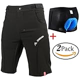 EXPEDER Set of 2, Mens MTB Shorts Baggy Cycling Half Pants 3D Padded Gel Underwear Shorts Outdoor Biking BMX Mountain Bike Sports