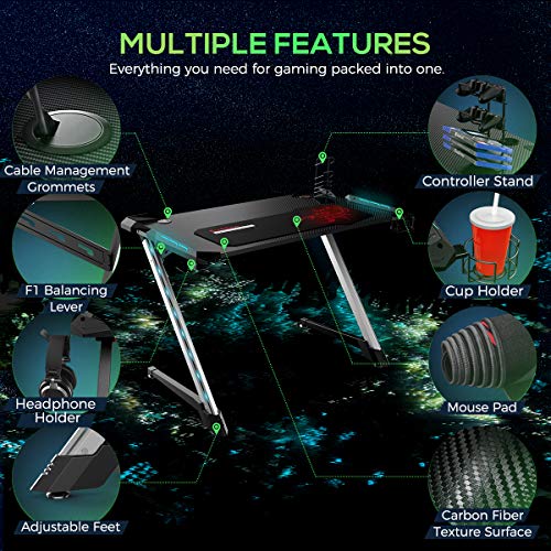 EUREKA ERGONOMIC Z1S PRO Gaming Computer Desk RGB LED Lights 44.5 inch