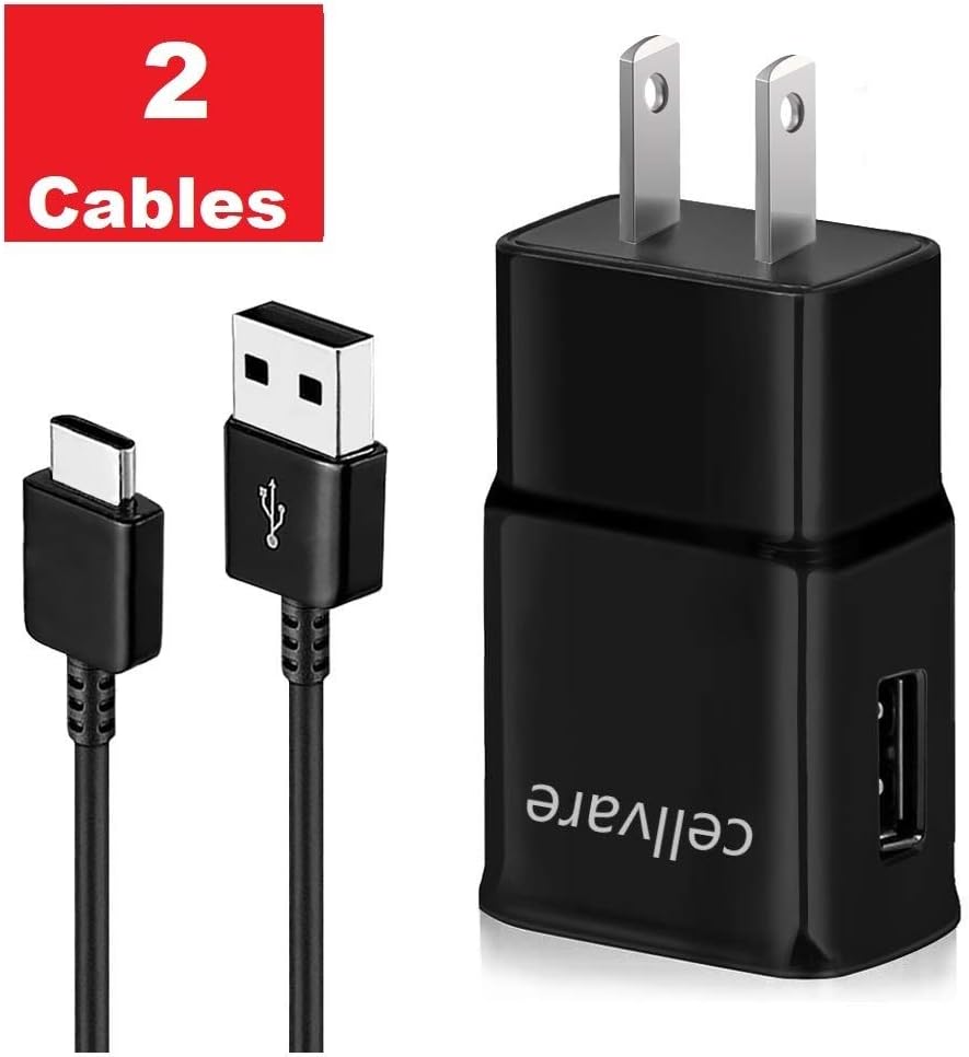 Cellvare Fast AFC Wall Charger Compatible with Galaxy S10, S9, S8 S9, Note 8 Includes 2 Type C/USB-C Cables-Black