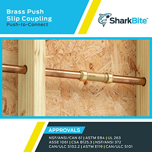 SharkBite 3/4 Inch Slip Coupling, Push to Connect Brass Plumbing
